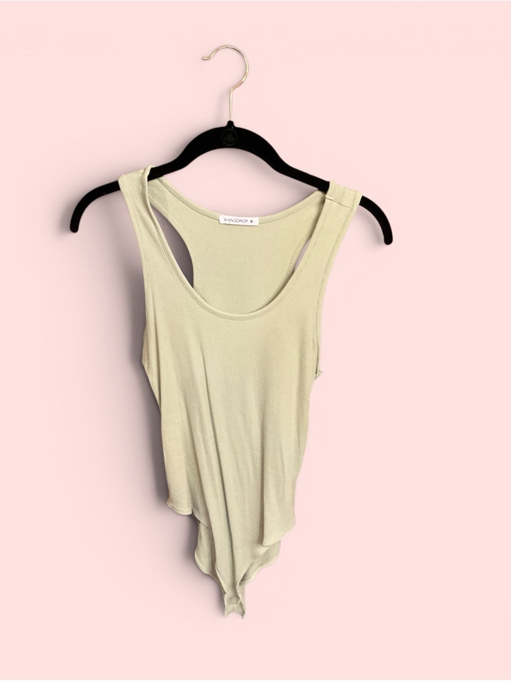 Mangopop Light Sage Ribbed Tank Bodysuit, size M